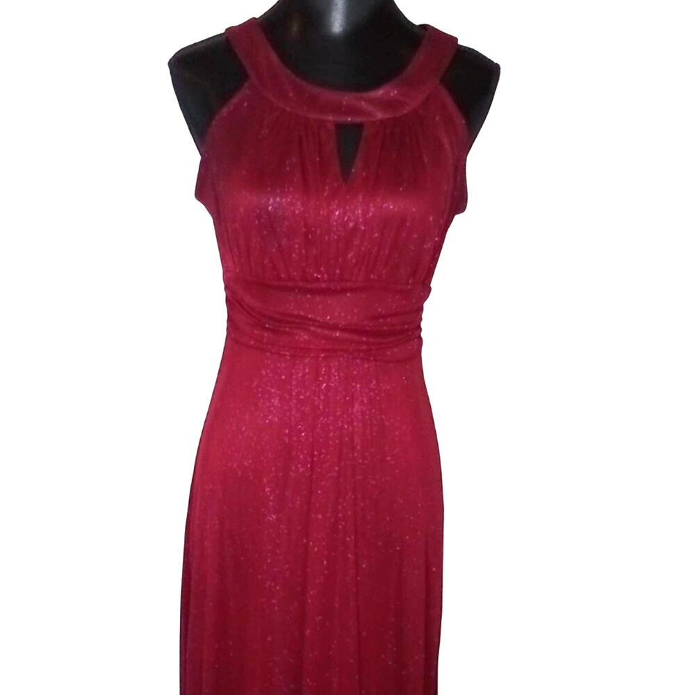 EnFocus Studio Cranberry Sparkle Grecian-like Maxi Evening Dress - 8